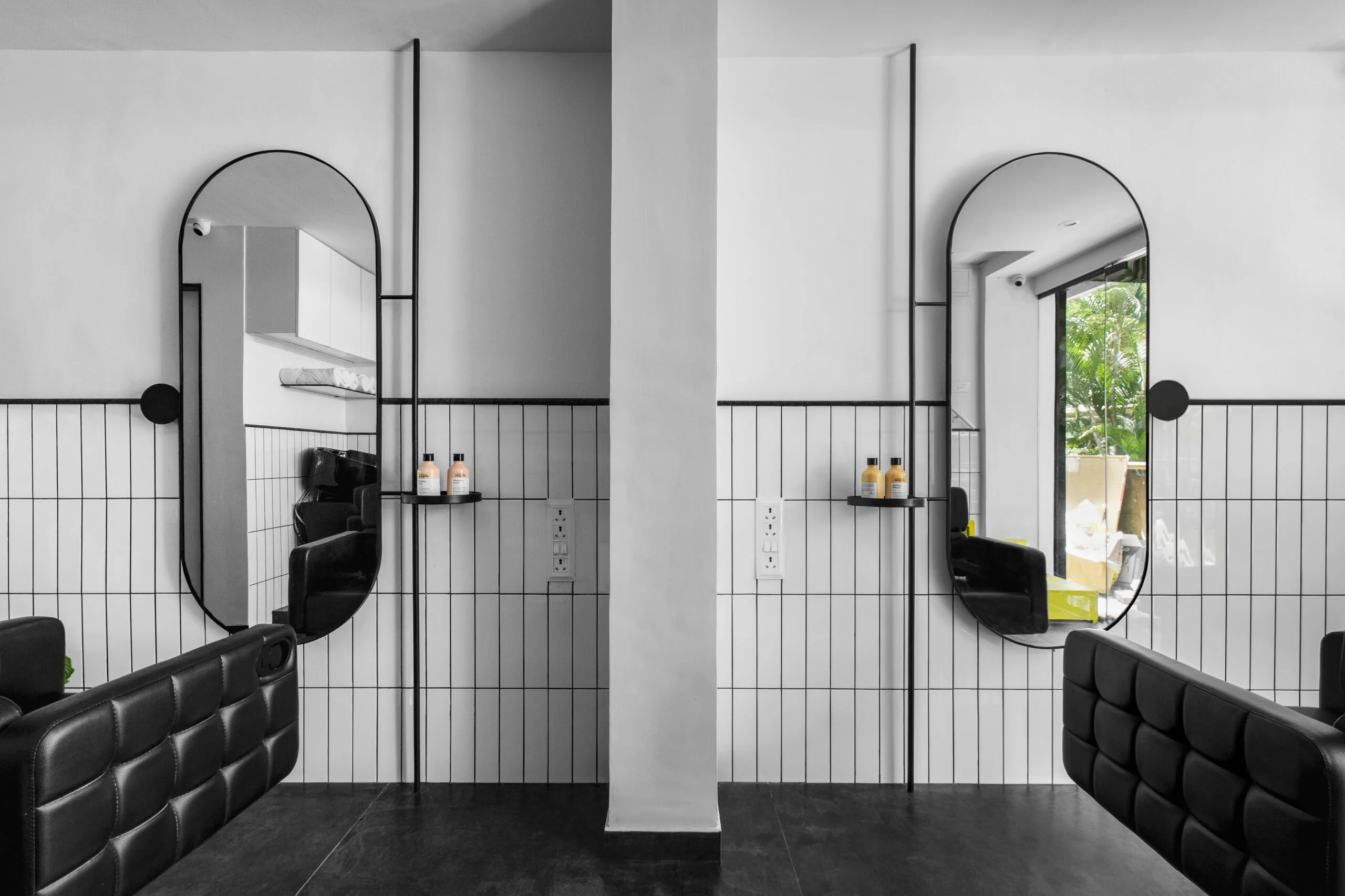 yellow salon mirror